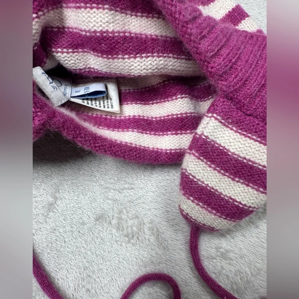 Baby CZ by Carolina Zapf 100% Cashmere Knit Pom Striped Ear Muff Beanie 18-24 M